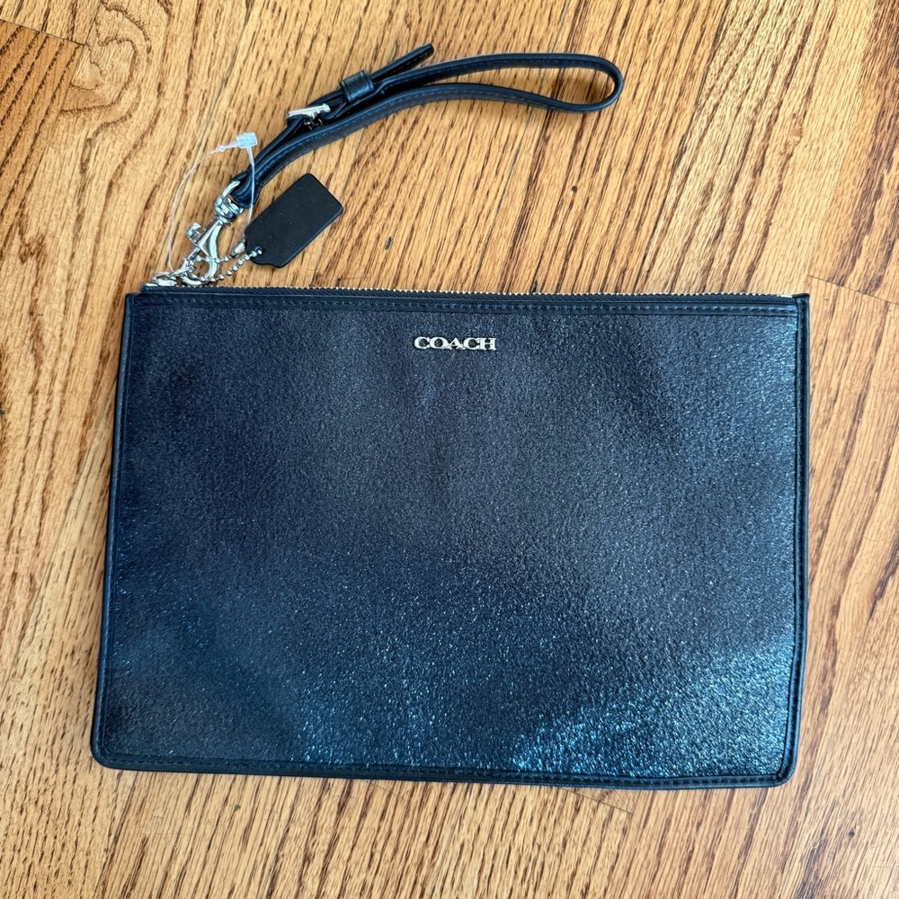 NWOT Coach Glitter E-Reader Pouch Wristlet Sparkly Black Tech Case